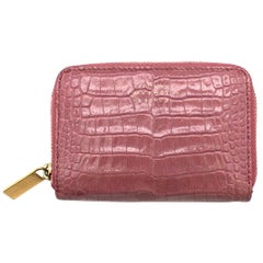 Used Smythson Pink Alligator Leather Wilde Zip Coin Purse - New Season