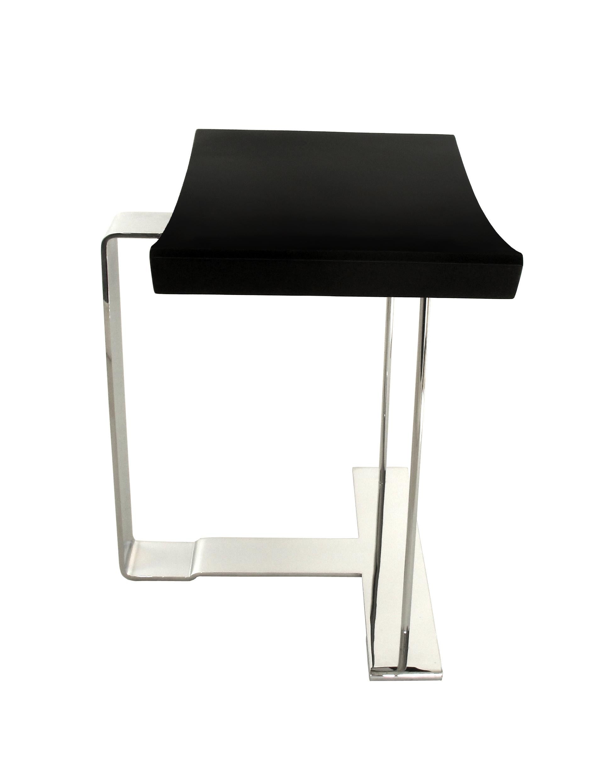 French 'MS' Wood and Chrome Stool in the Manner of Pierre Chareau