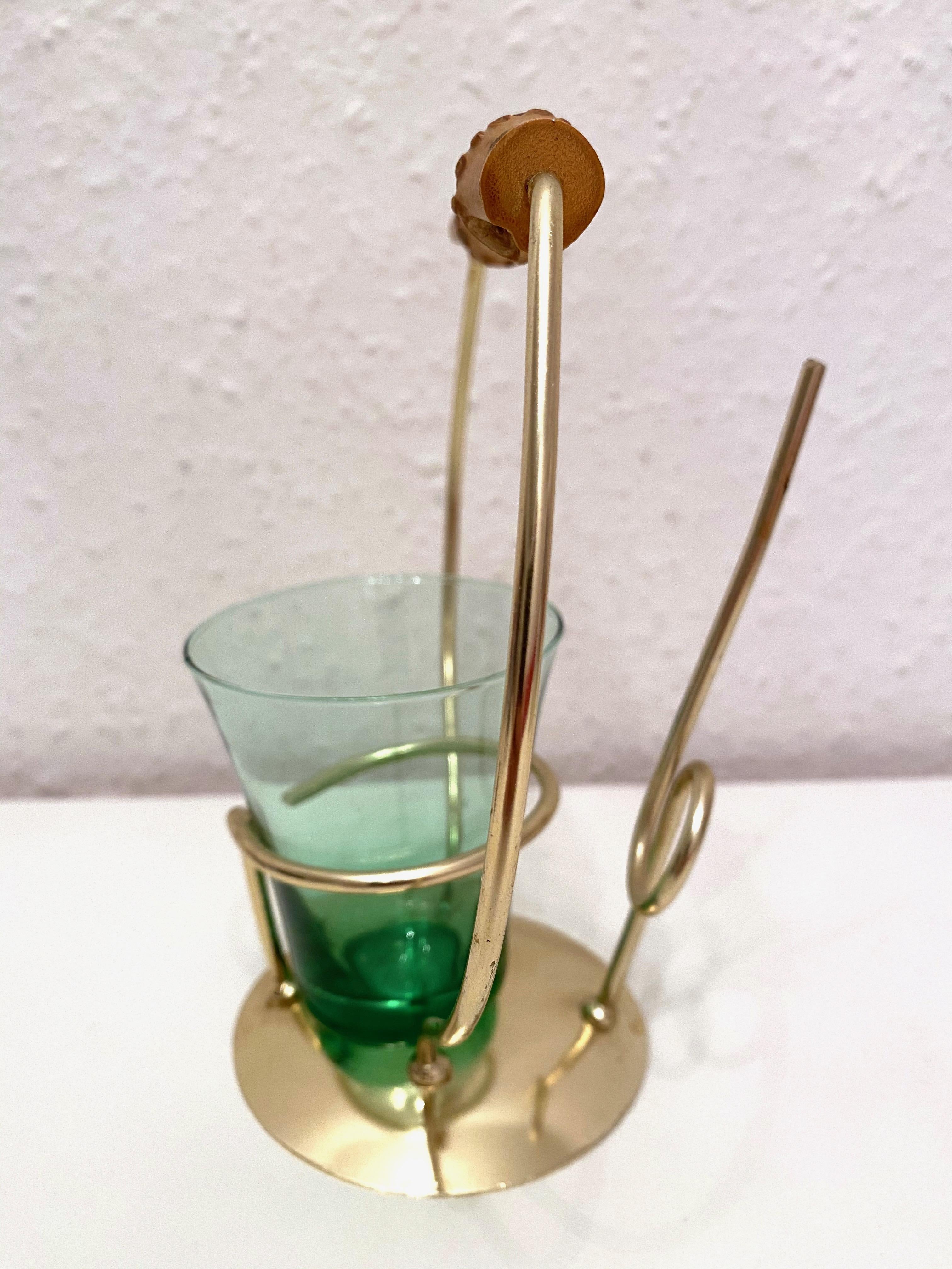 Mid-Century Modern Snack Holder, Pretzel Salt Stick Holder with Vintage Colorful Glass German 1950s For Sale