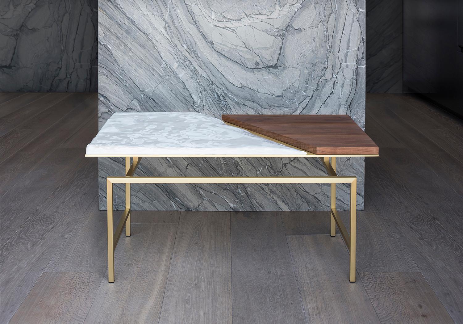 Modern Snaer- Brass, Porcelain and Canaletto Walnut Coffee Table, Used for Exhibition For Sale