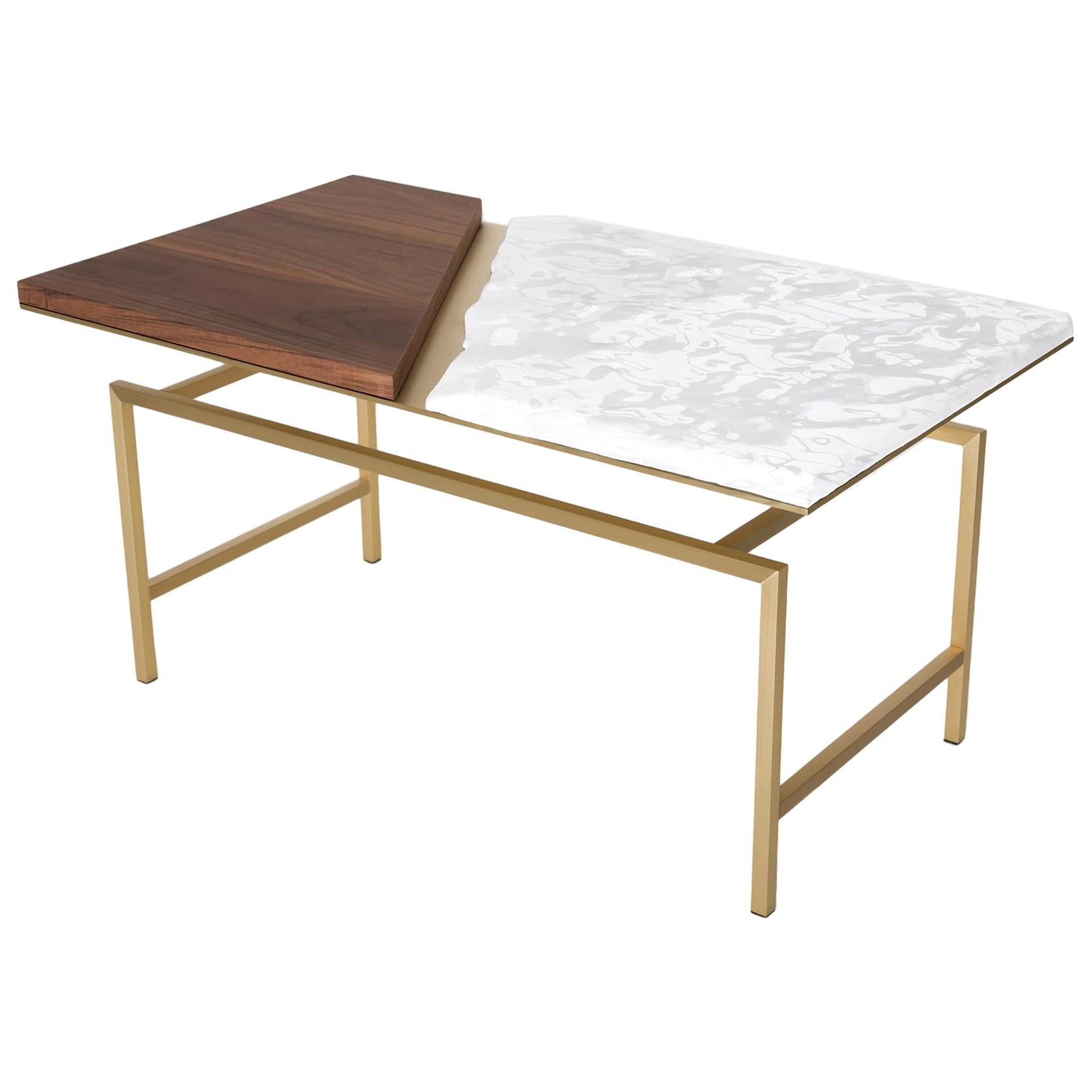 Snaer- Brass, Porcelain and Canaletto Walnut Coffee Table, Used for Exhibition For Sale