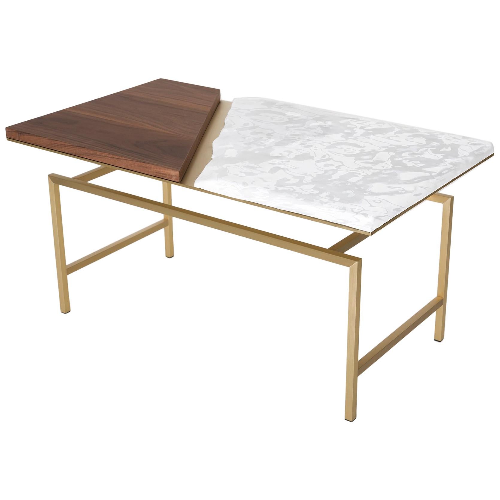 Snaer, Brass, Porcelain and Solid Canaletto Walnut Contemporary Coffee Table For Sale