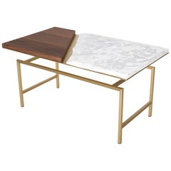 Snaer, Brass, Porcelain and Solid Canaletto Walnut Contemporary Coffee Table