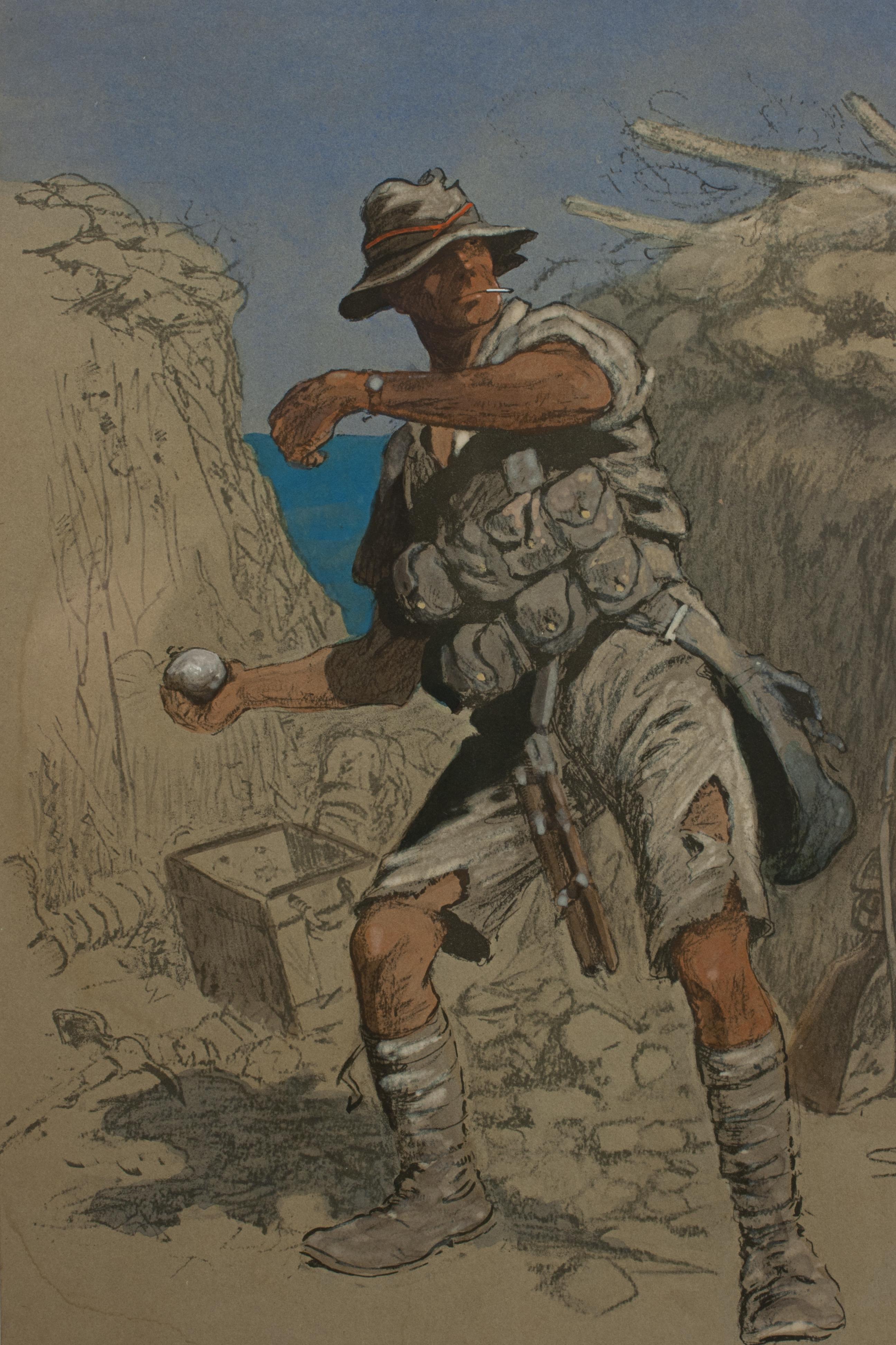 20ième siècle Gravure sur bâton, gravure militaire de la Première Guerre mondiale, Anzac en vente