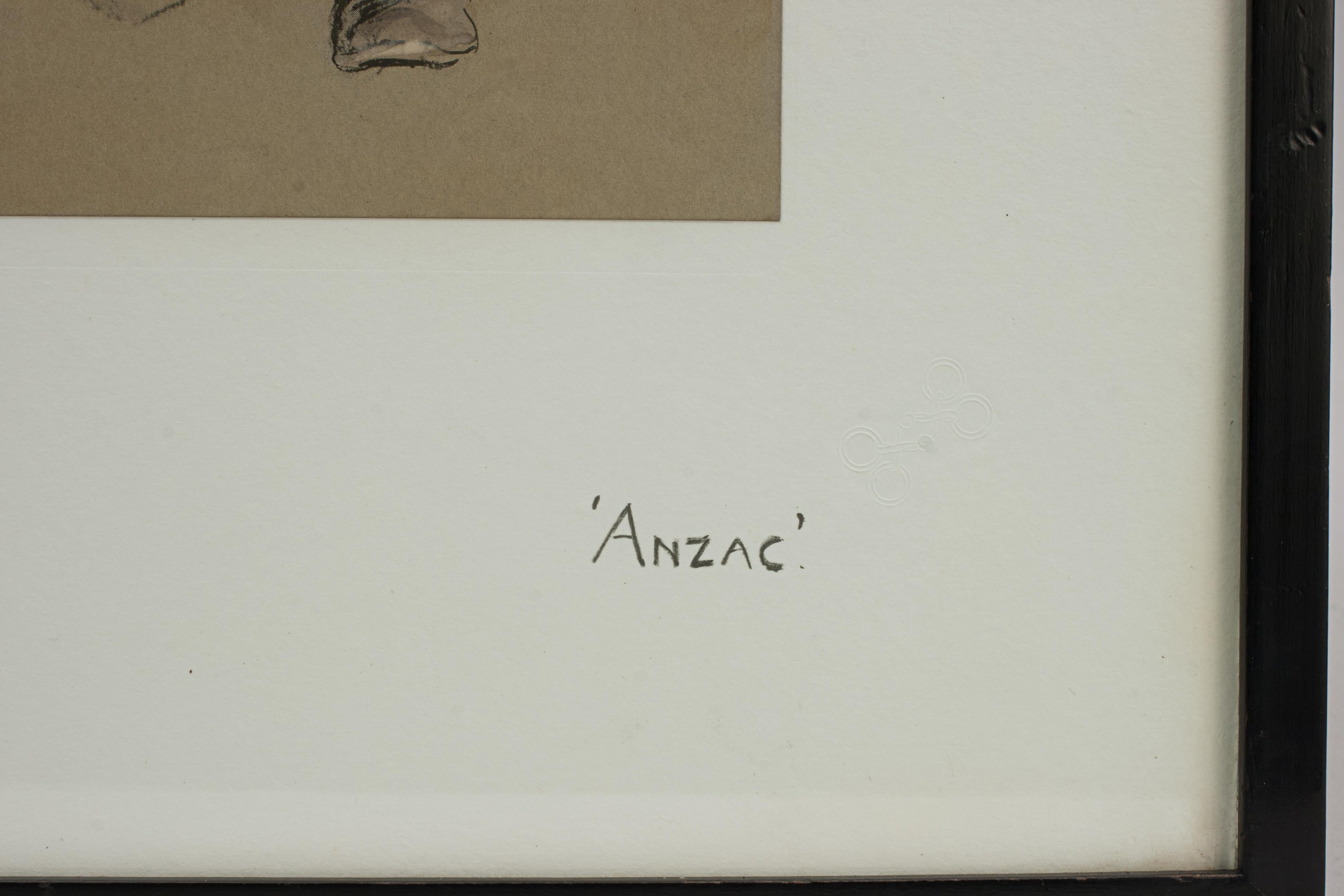 Papier Gravure sur bâton, gravure militaire de la Première Guerre mondiale, Anzac en vente