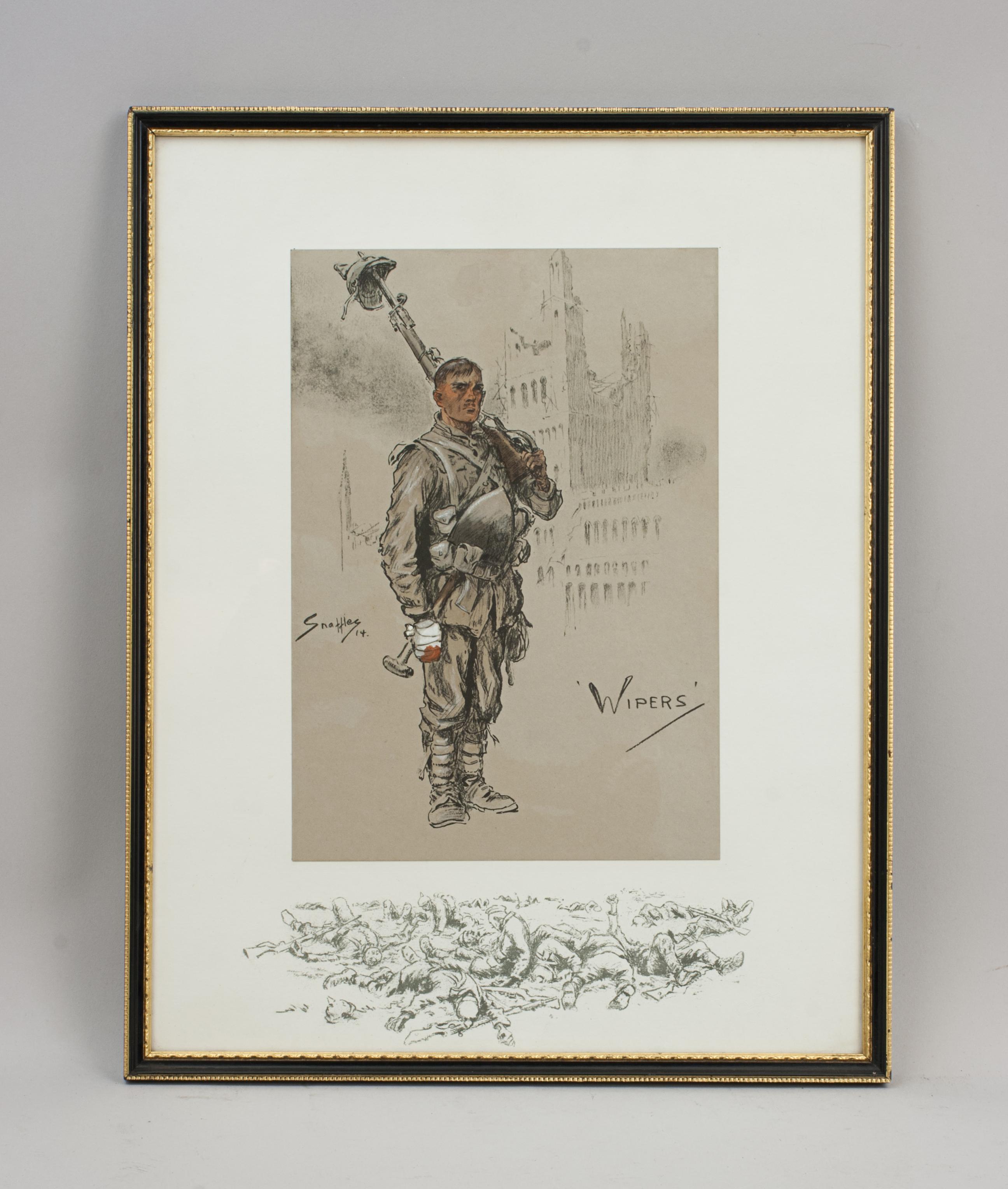 English Snaffles Print, WW1 Military Print, Wipers, German Pickelhaube For Sale