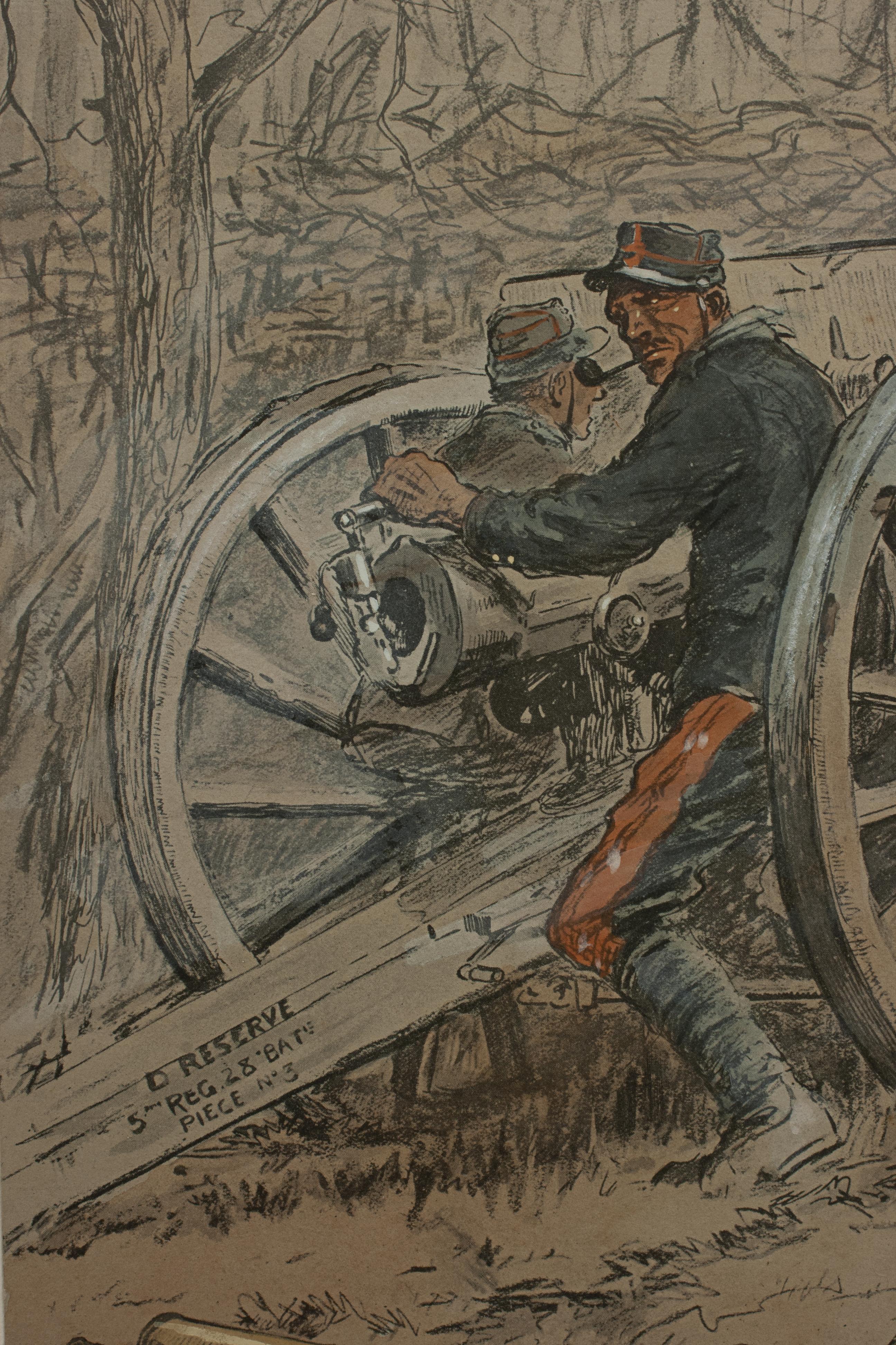 Snaffles WW1 Military Lithograph, 'le 75' Military Print. In Good Condition For Sale In Oxfordshire, GB