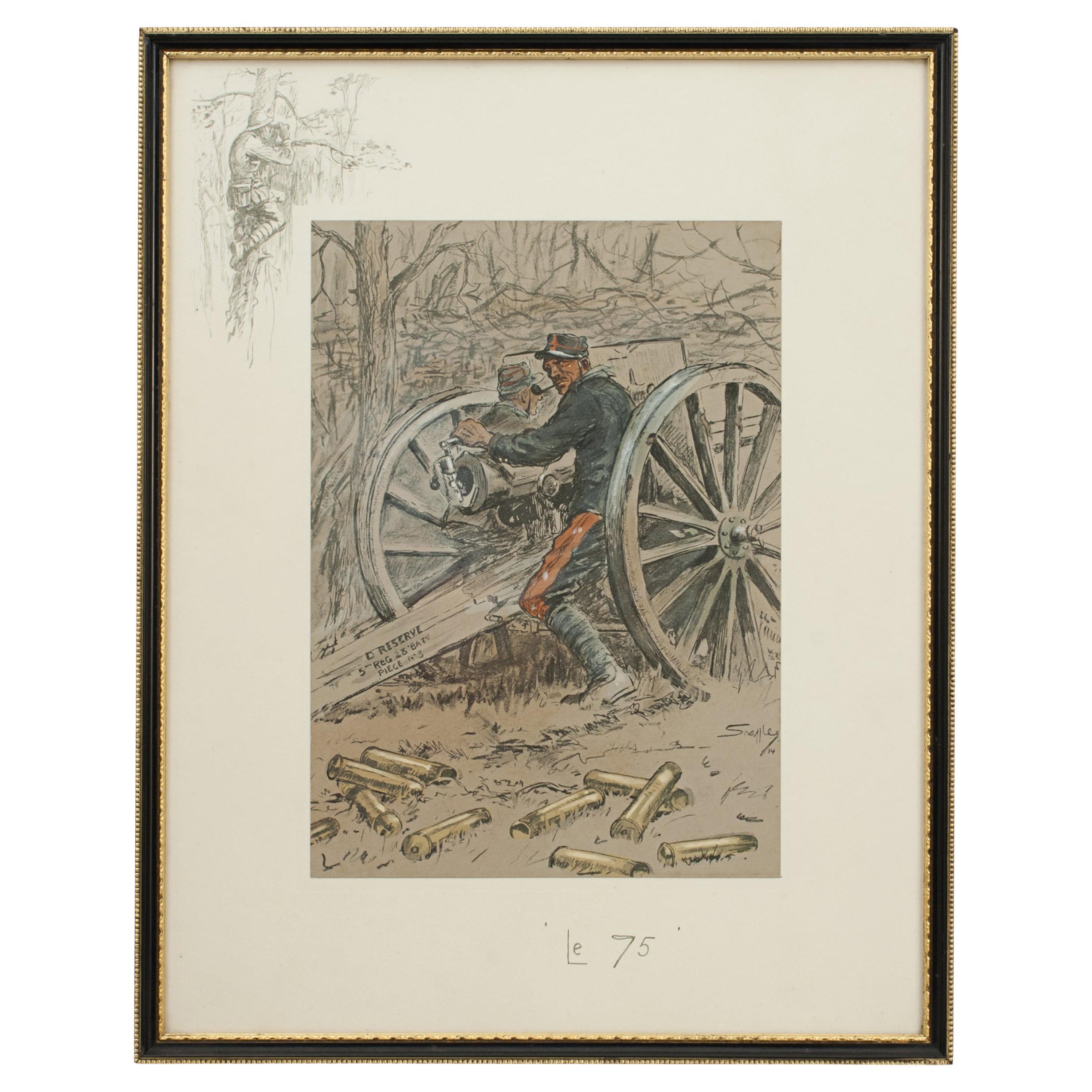 Snaffles WW1 Military Lithograph, 'le 75' Military Print. For Sale