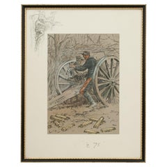 Used Snaffles WW1 Military Lithograph, 'le 75' Military Print.