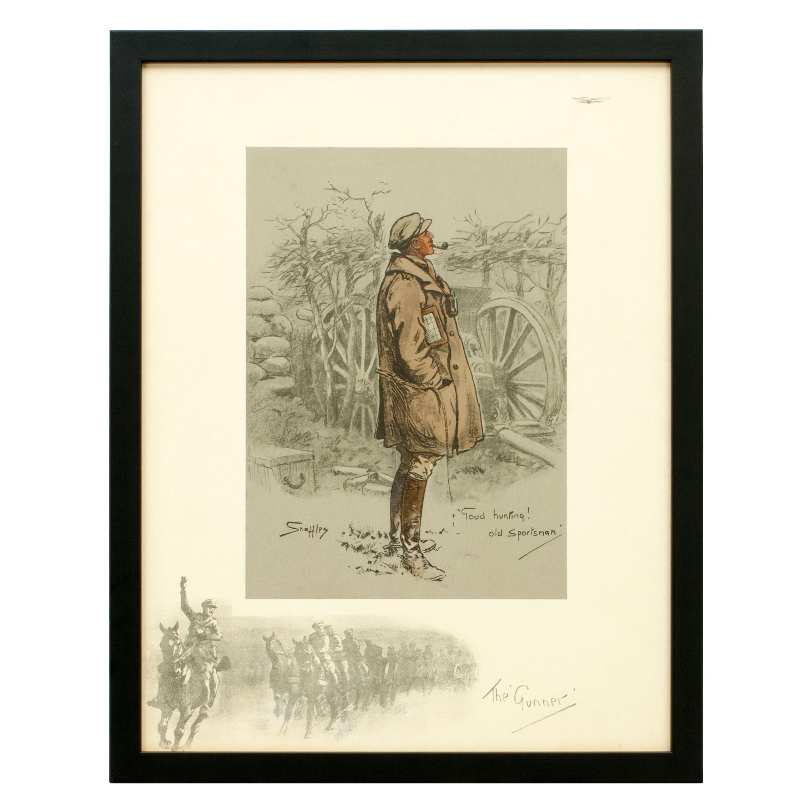 Snaffles WWI Military Print, The Gunner, Good Hunting Old Sportsman