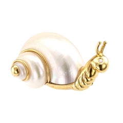 Snail Brooch Diamond Shell Yellow Gold
