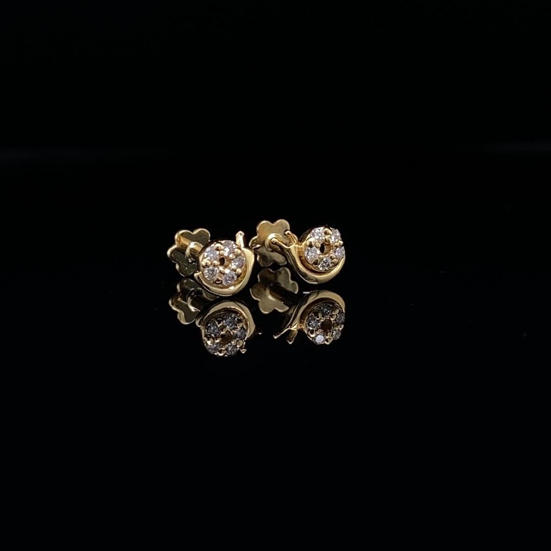 Snail Diamond Earrings for Girls (Kids/Toddlers) in 18K Solid Gold For Sale 1