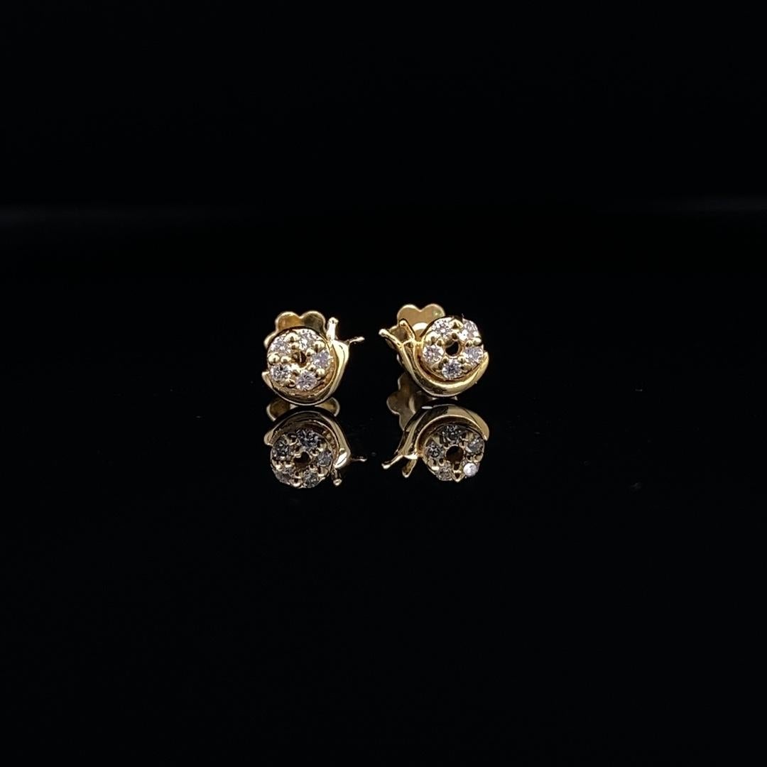 Snail Diamond Earrings for Girls (Kids/Toddlers) in 18K Solid Gold For Sale 2