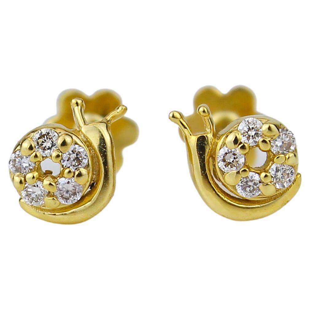Snail Diamond Earrings for Girls (Kids/Toddlers) in 18K Solid Gold For Sale