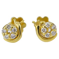 Snail Diamond Earrings for Girls (Kids/Toddlers) in 18K Solid Gold