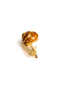 Snail Enamel, Diamond and Yellow Gold Brooch