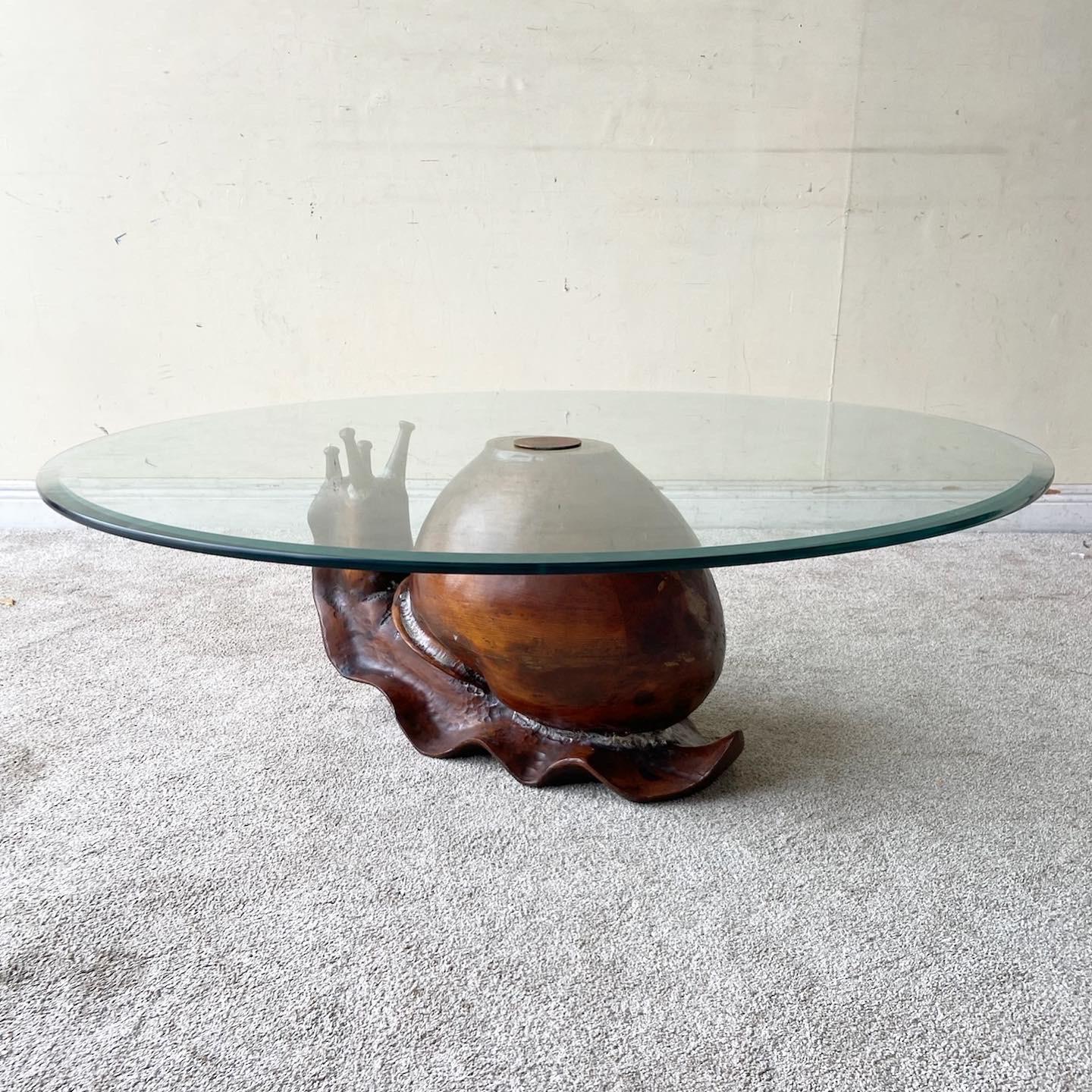 Mid-Century Modern “Snail” Glass Top Coffee Table by Federico Armijo