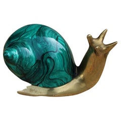 Vintage Snail in Brass and Green Ceramic Italian Design 1970