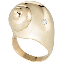 Snail Shell Diamond Ring Large Cocktail Vintage 14 Karat Gold Estate Jewelry