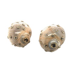 Snail Shell Earrings with Diamonds in Yellow Gold 18 Karat