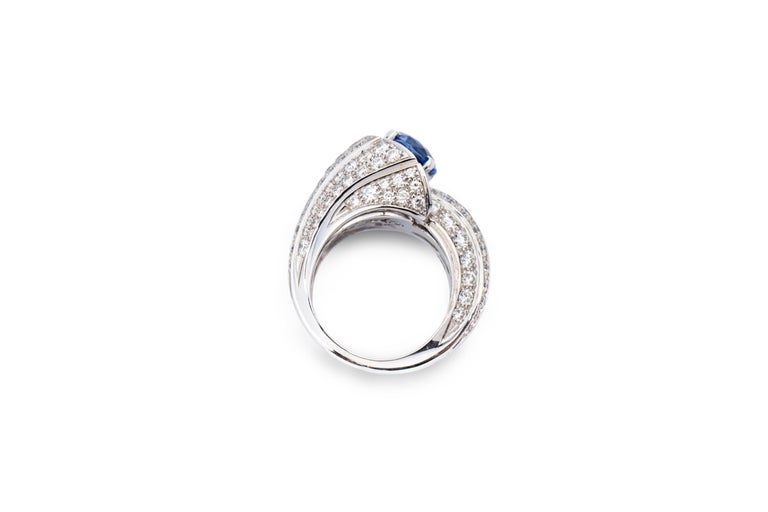 Snail Shell Rings Snail Shell Pave Ring with Certified No-Heated Blue Sapphire of 4.62 ...