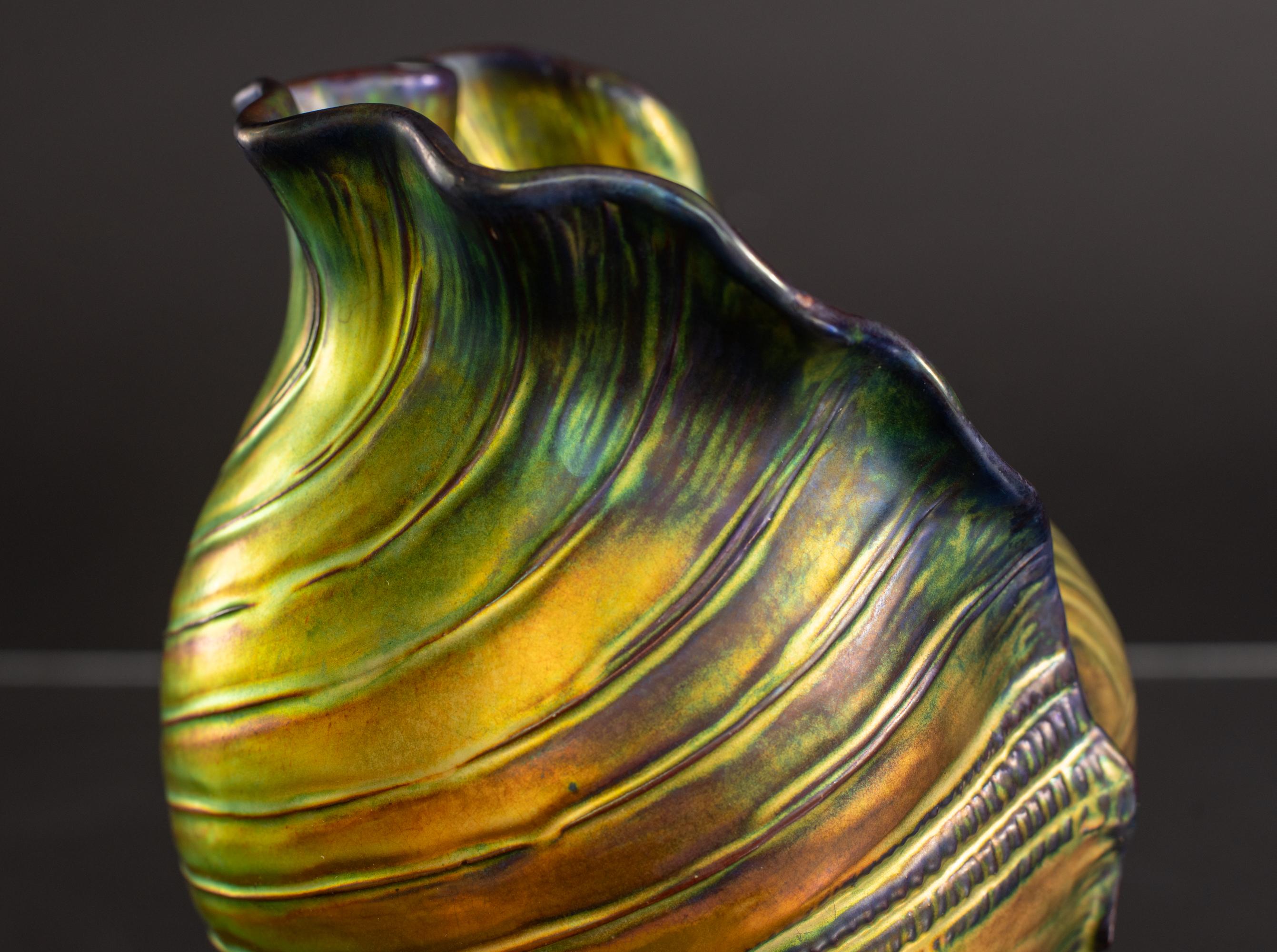 Glazed Snails & Shell Vase Attributed to Mihaly Nagy for Zsolnay For Sale