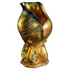 Snails & Shell Vase Attributed to Mihaly Nagy for Zsolnay