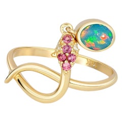 Snake 14k Gold Ring with Opal