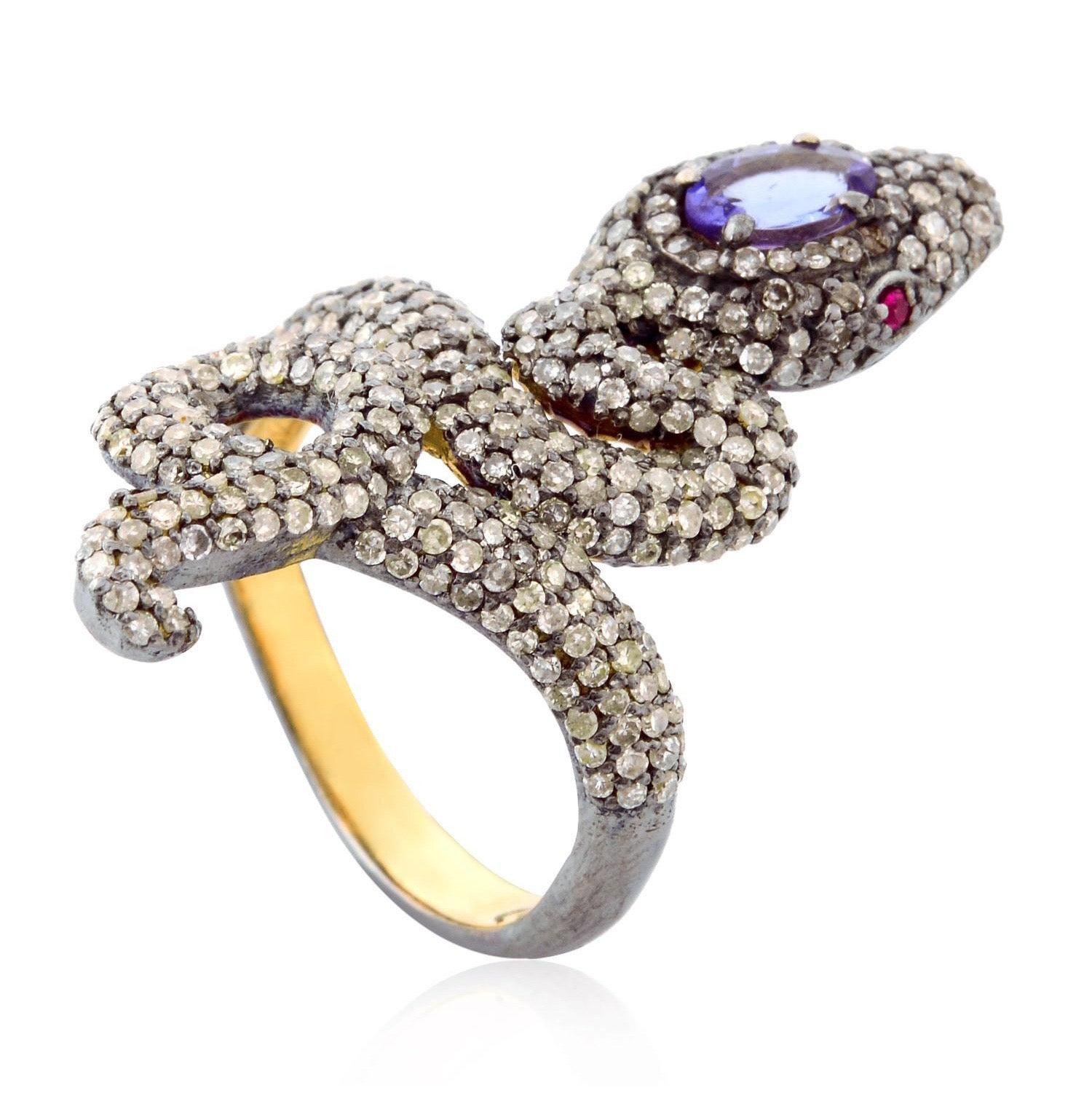 For Sale:  Snake 1.61 Carat Diamond Tanzanite Ring 4