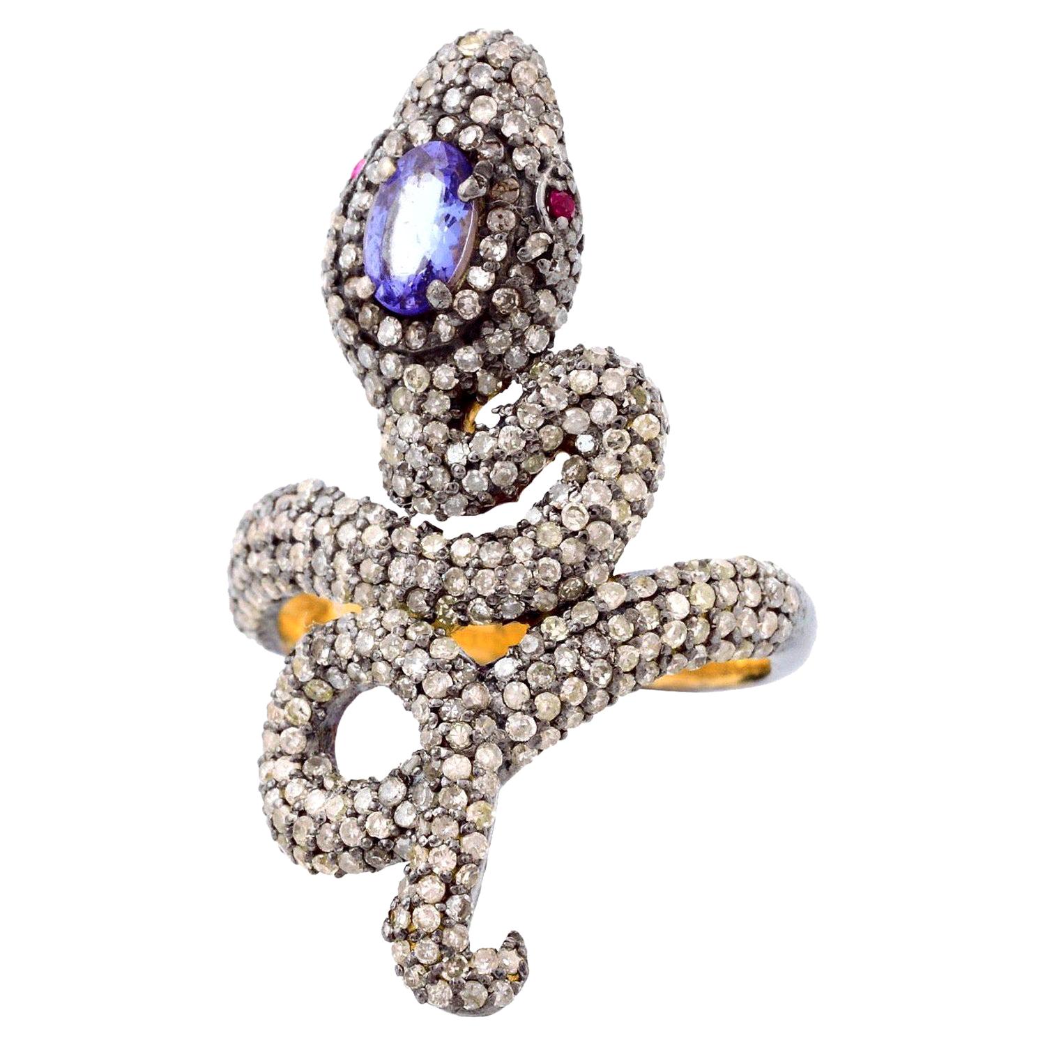 For Sale:  Snake 1.61 Carat Diamond Tanzanite Ring