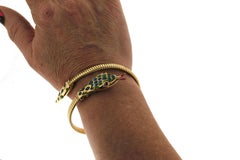 Snake 18 Karat Yellow Gold Ruby Diamonds Cuff Bracelet