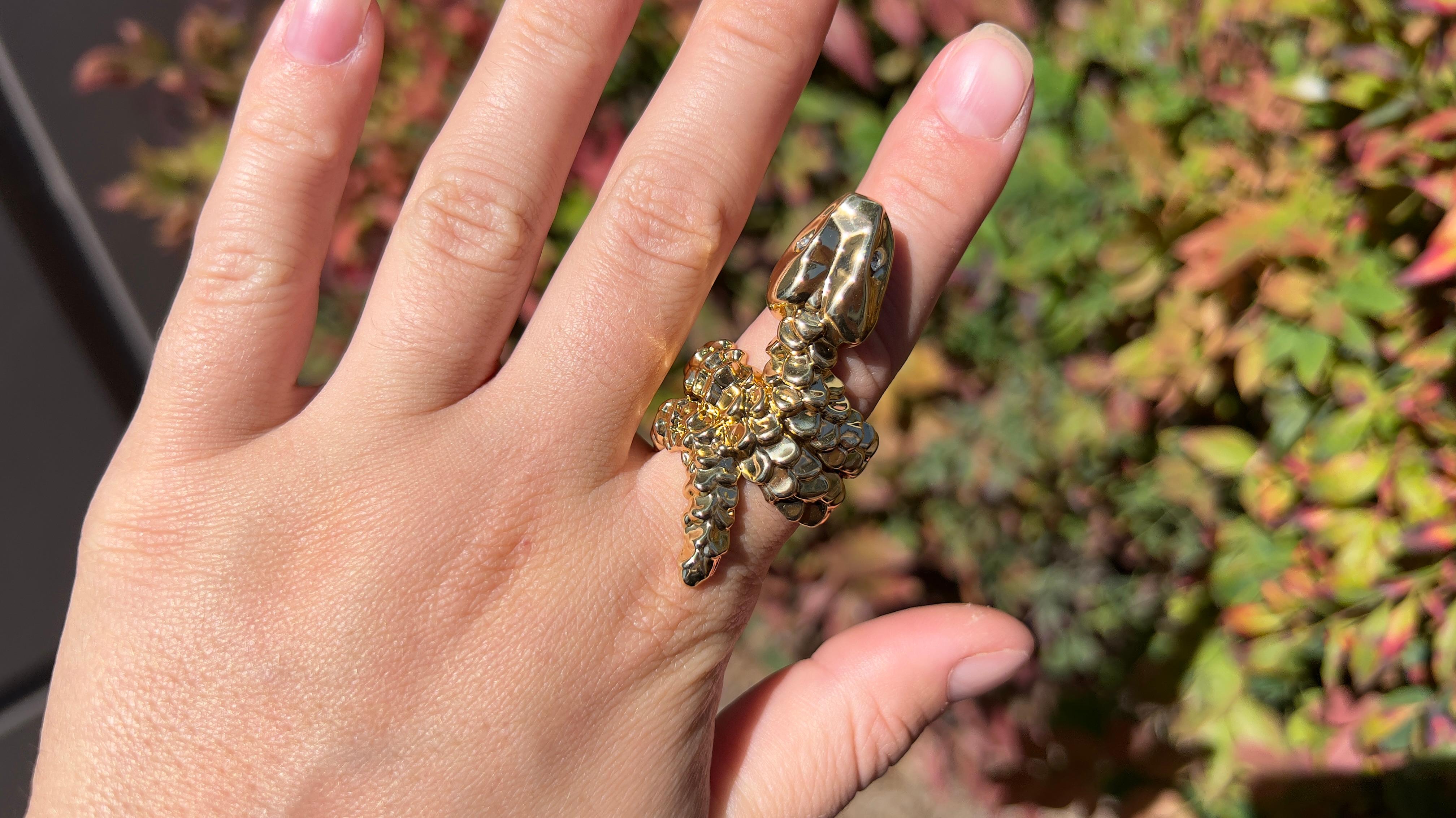 Round Cut Snake 18K Gold Plated Ring Encrusted With White Topaz For Sale