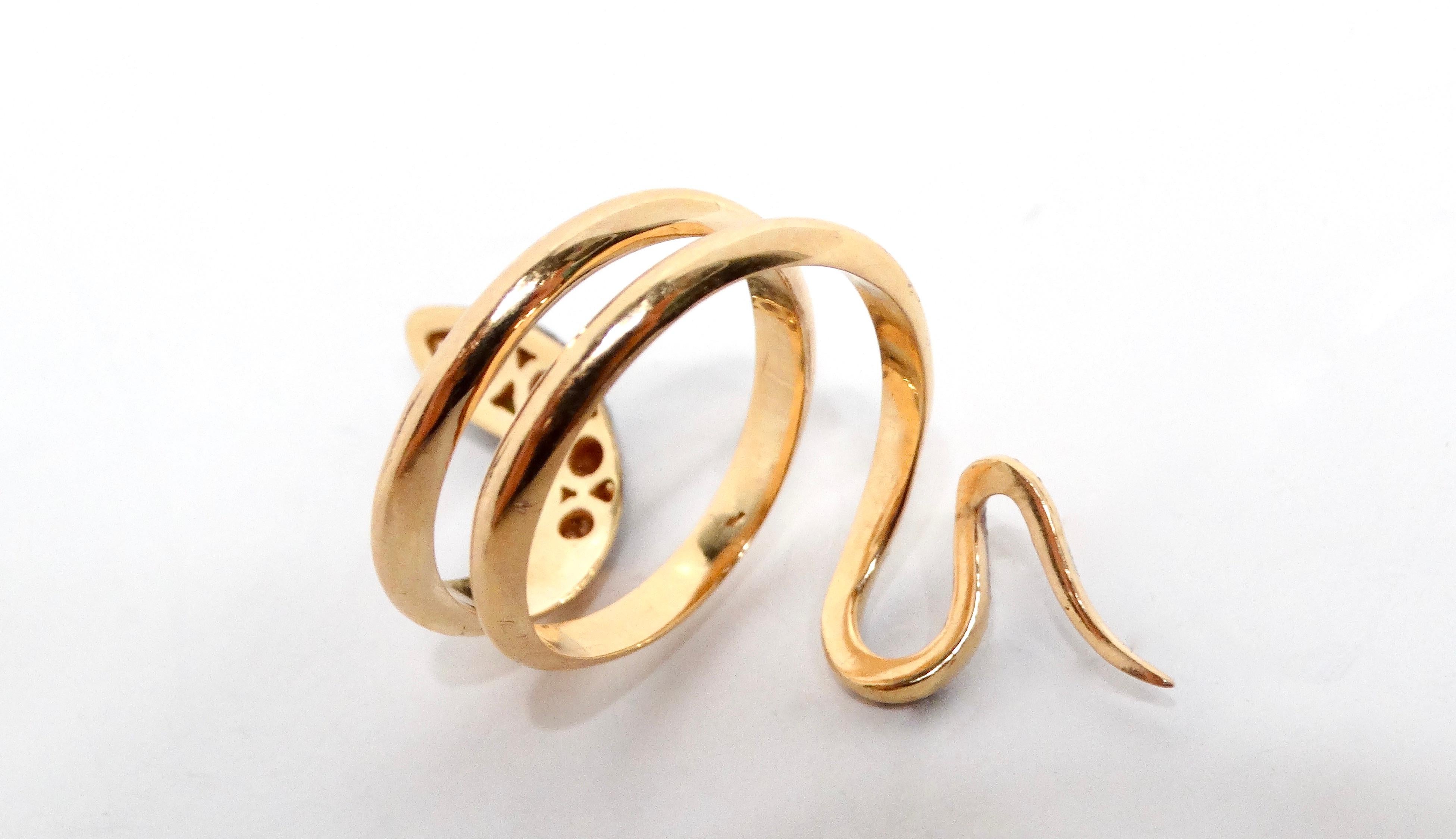 Women's Snake 18k Gold Ring With Emeralds & Diamonds