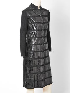 Snake and Wool Knit Coat Dress with Scallop Detail