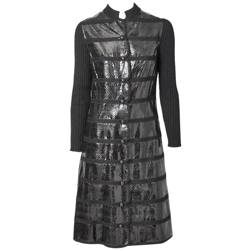 Snake and Wool Knit Coat Dress with Scallop Detail