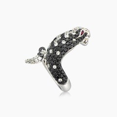 Snake Animal Black & White Diamond Ruby White Shell 18K White Gold Ring