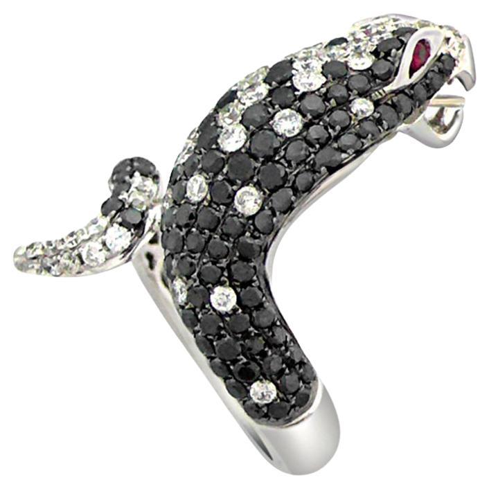 Bague en or blanc 18K serpent animal noir et blanc diamant rubis coquille blanche