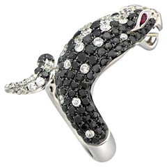 Schlange Tier Schwarz & Weiß Diamant Rubin Weiß Muschel 18K Weißgold Ring