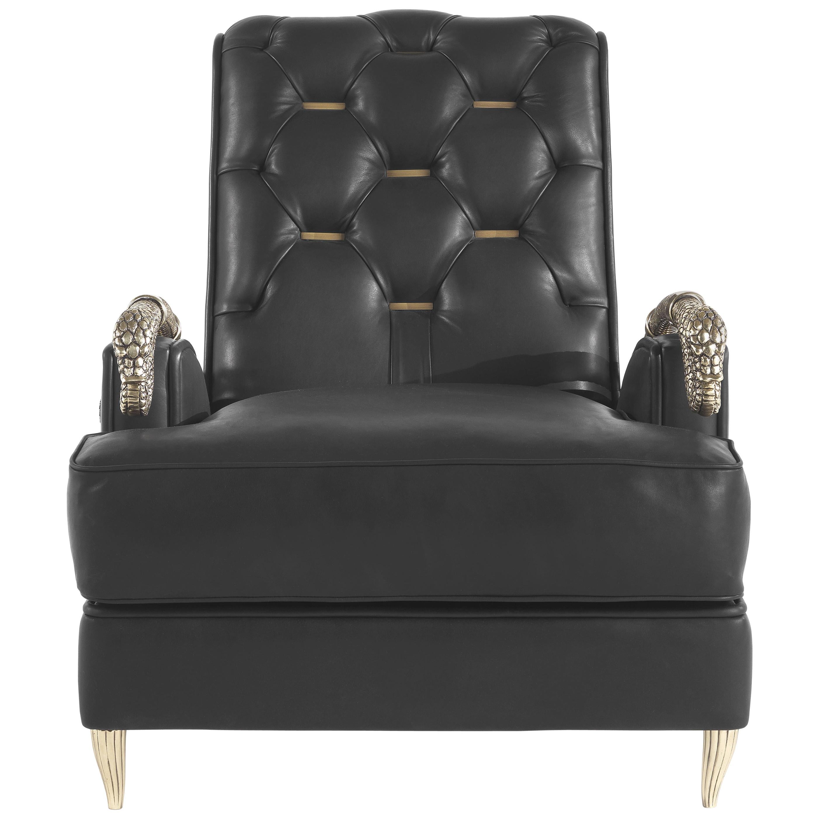 21st Century Snake Armchair in Black Leather by Roberto Cavalli Home Interiors For Sale