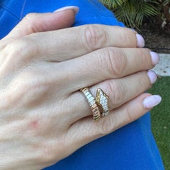 Snake Band Ring Diamond 14 Karat Tri-Color Gold Vintage