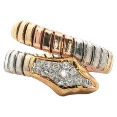 Snake Band Ring Diamond 14 Karat Tri-Color Gold Vintage