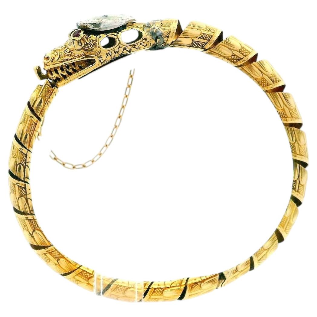 snake bangle 3.5ct antique heartshape diamond head For Sale