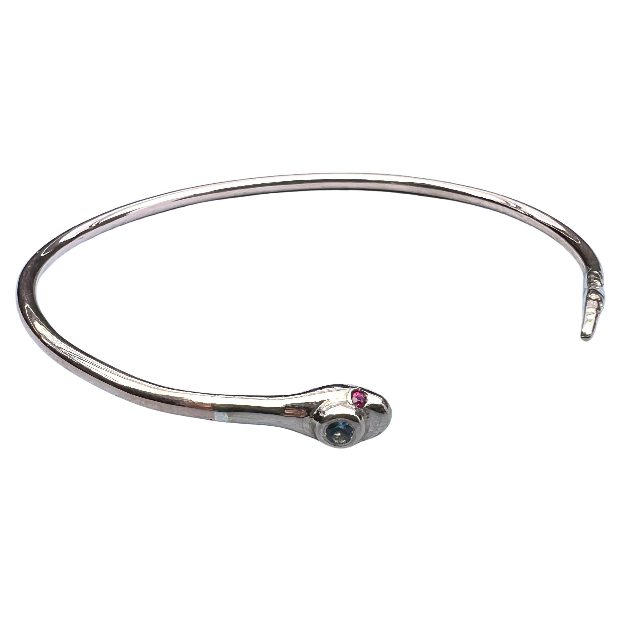 Taille brillant Bracelet jonc serpent aigue-marine rubis  Style victorien en vente