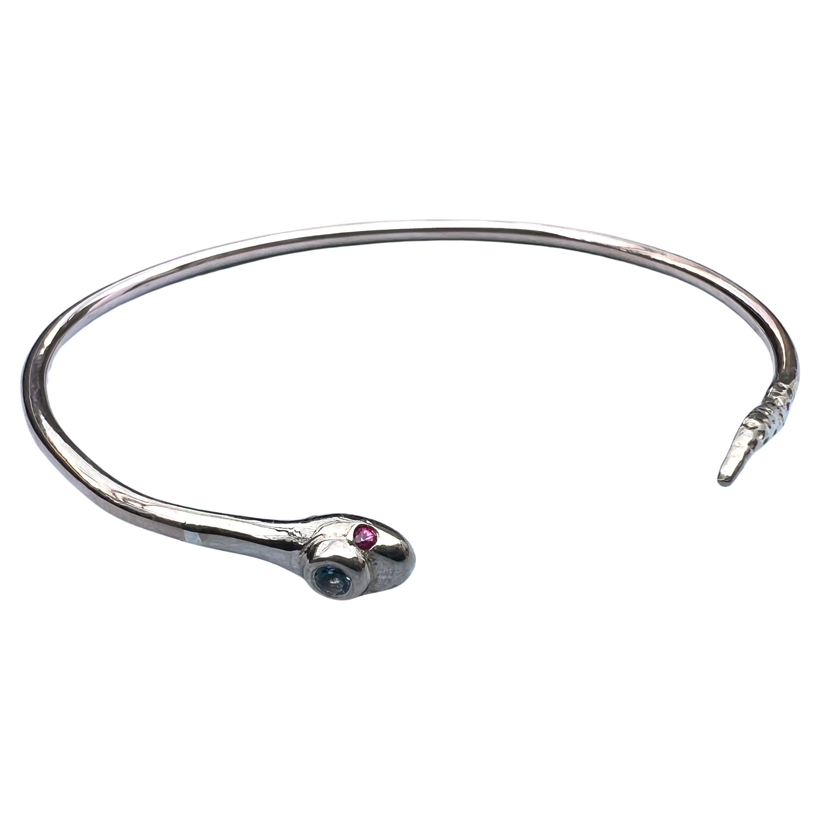 Bracelet jonc serpent aigue-marine rubis  Style victorien Neuf - En vente à Los Angeles, CA