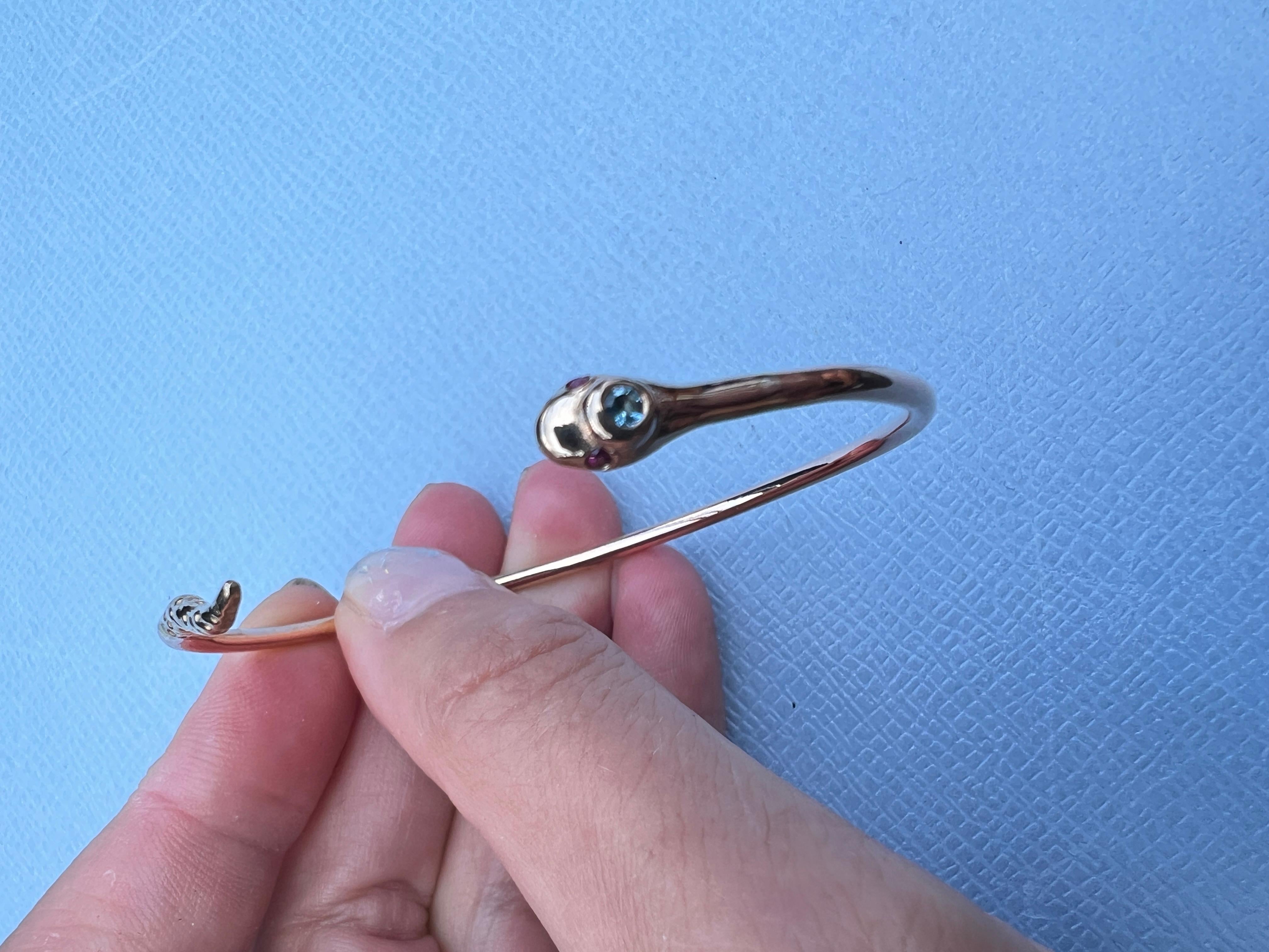 Bracelet jonc serpent aigue-marine rubis  Style victorien en vente 1