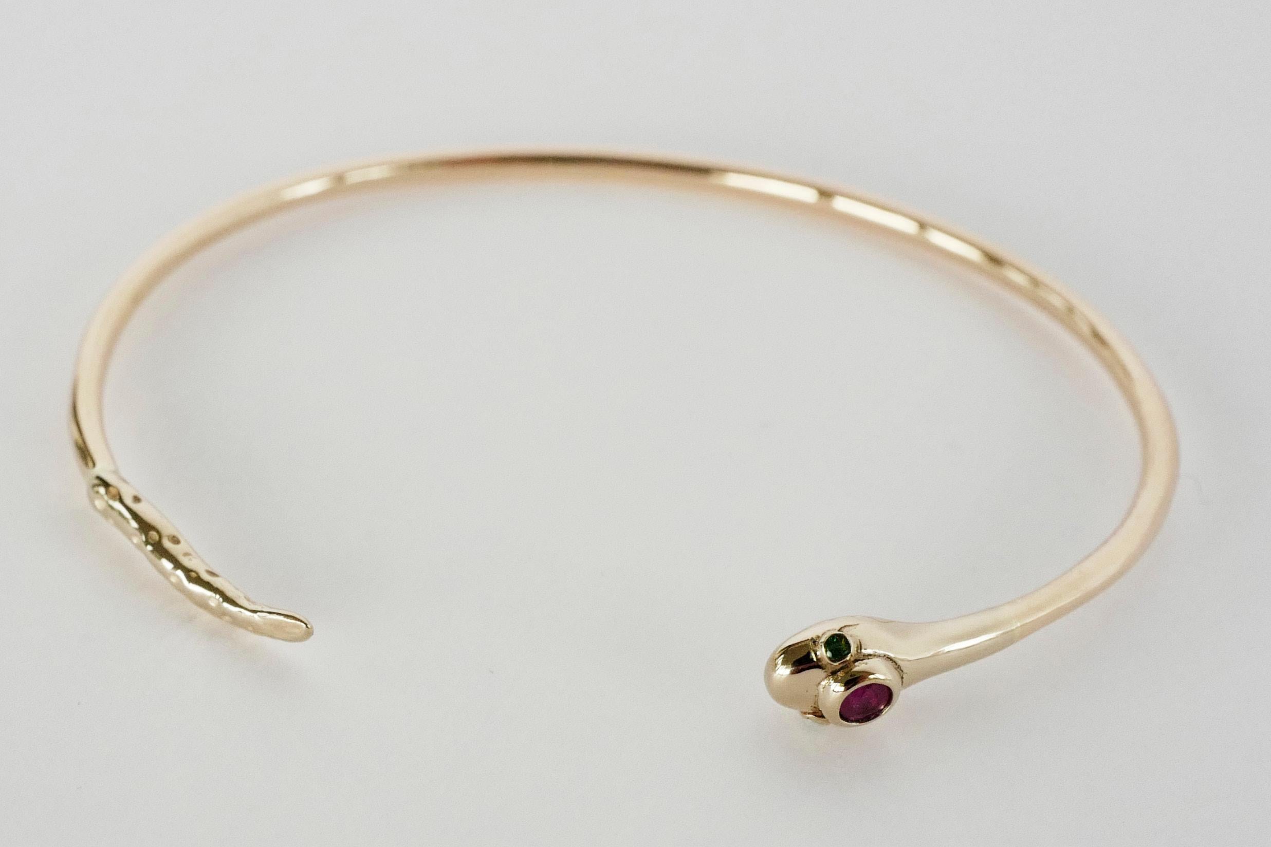 Women's Snake Bangle Bracelet Emerald Ruby Victorian Style J Dauphin For Sale