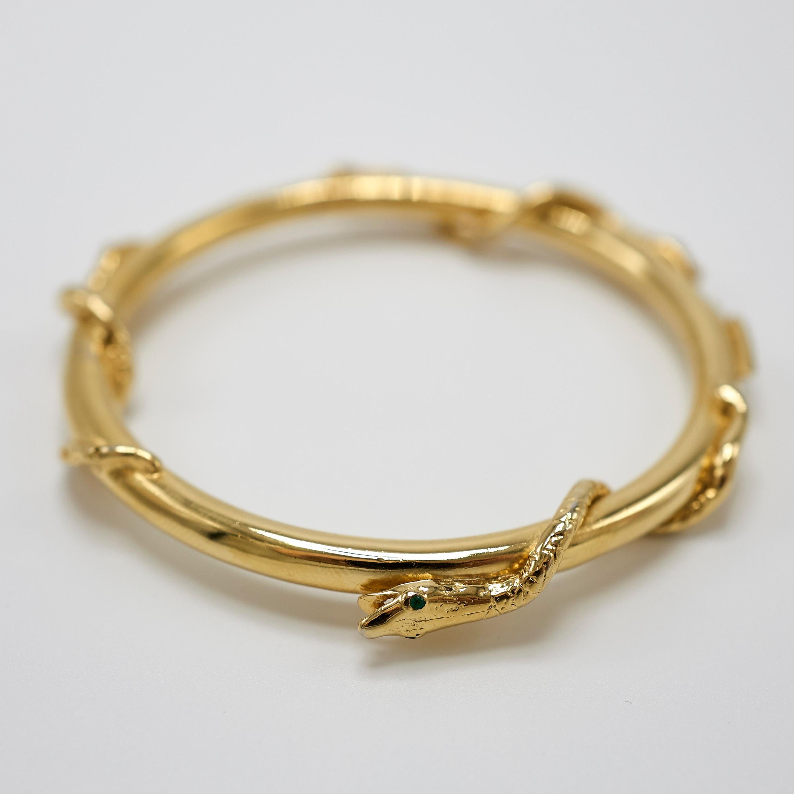 Snake Bangle Bracelet Ruby Eyes Gold Plated J Dauphin In New Condition For Sale In Los Angeles, CA