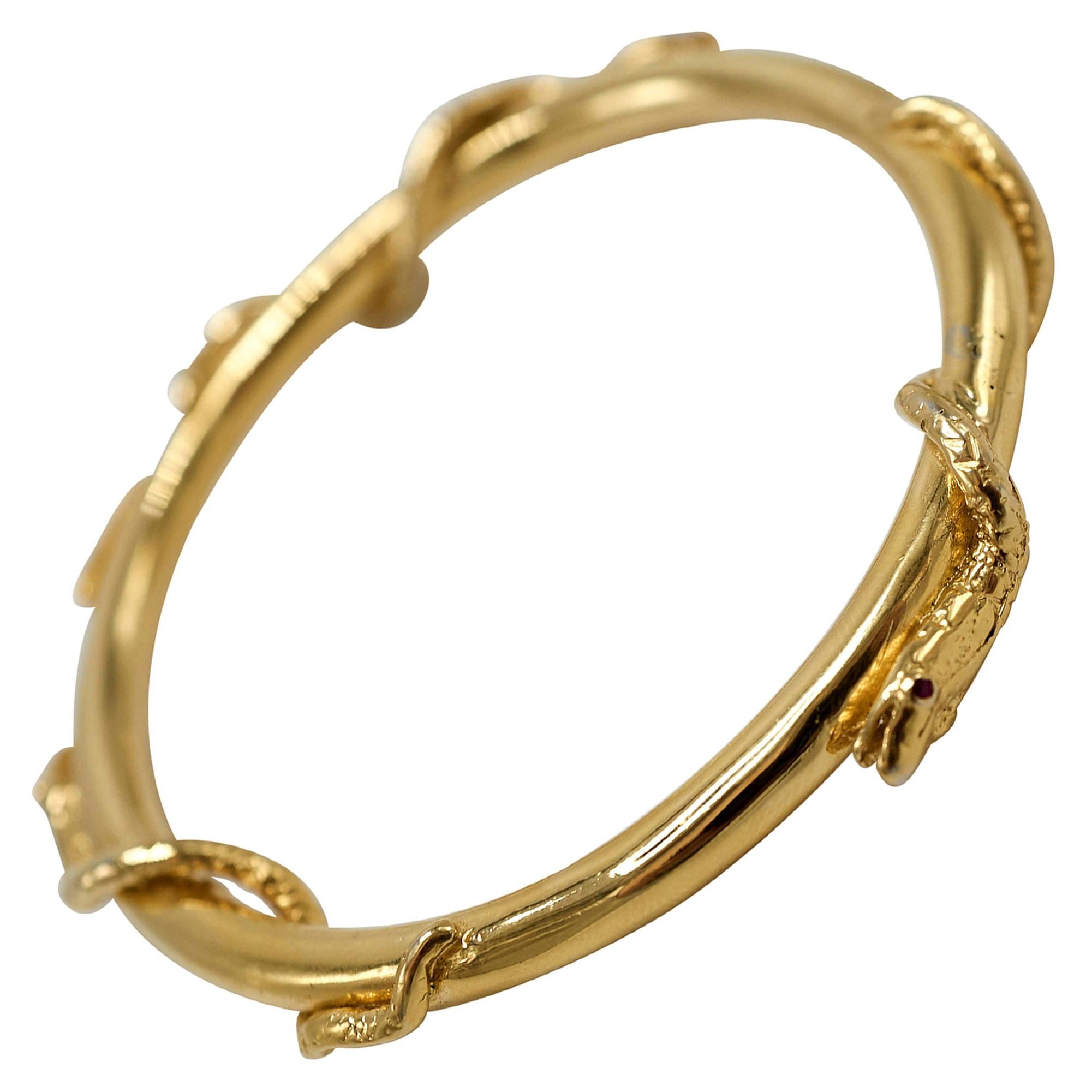 Snake Bangle Bracelet Ruby Eyes Gold Plated J Dauphin