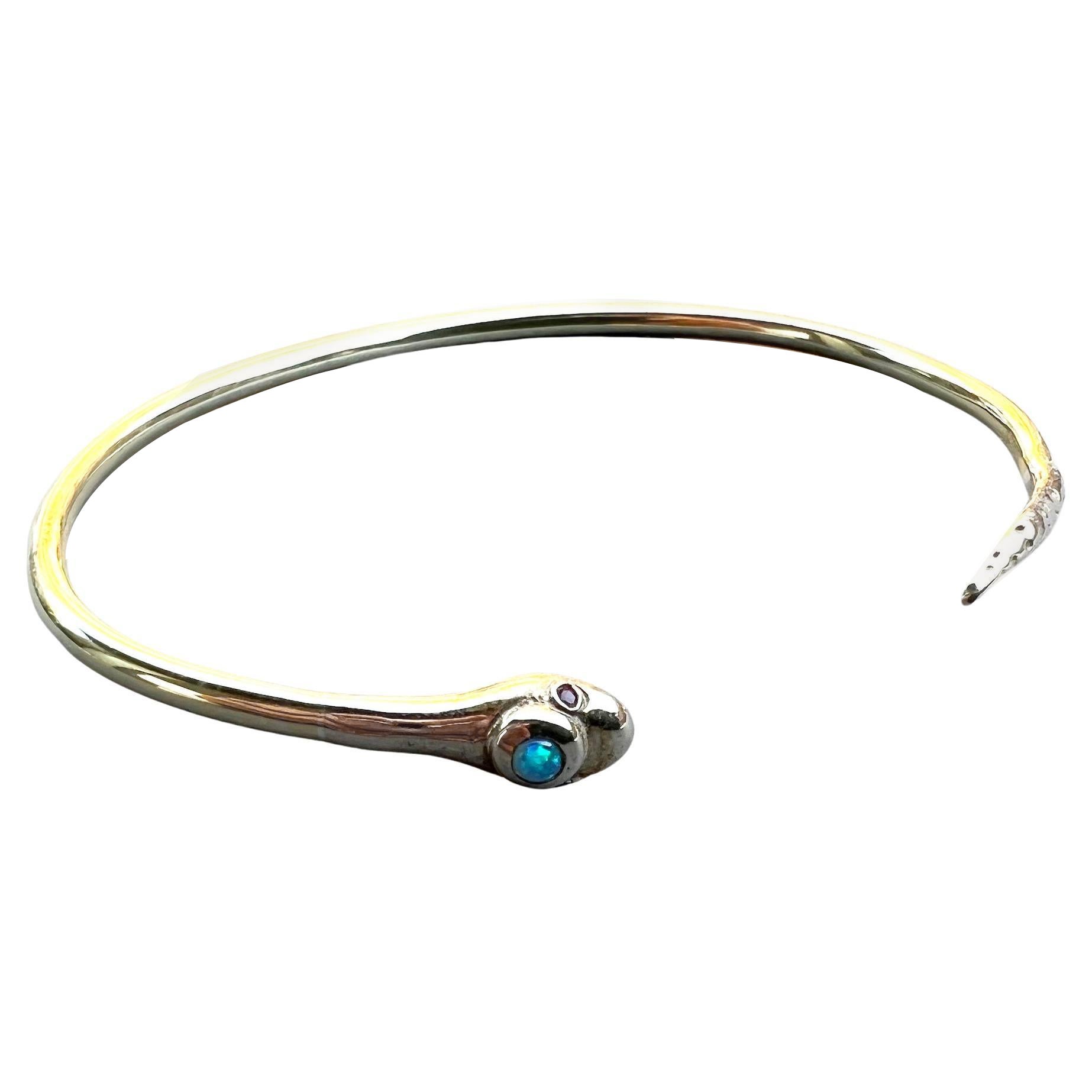 Romantic Snake Bangle Gem Bracelet Gold Plate Opal Ruby J Dauphin For Sale