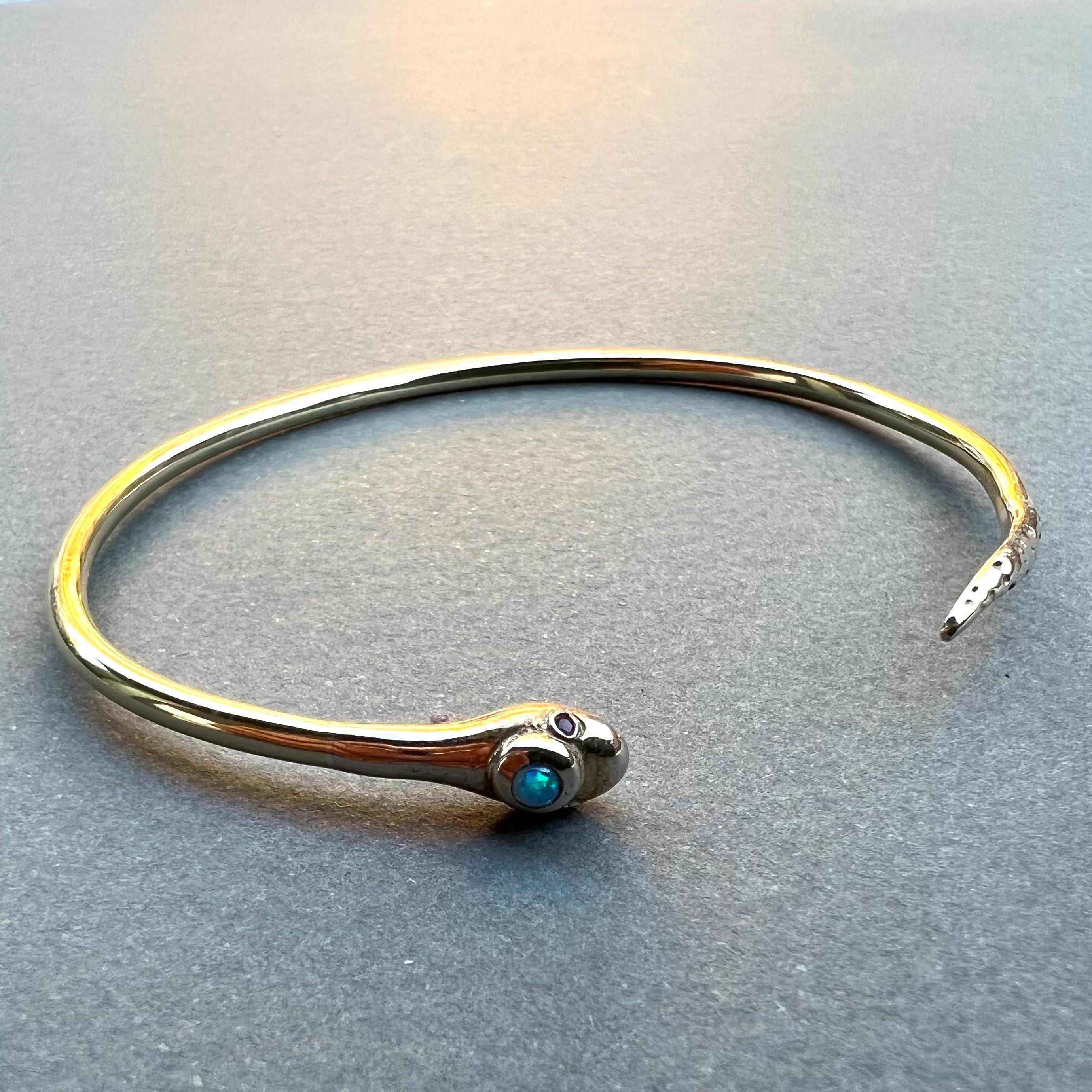 Women's Snake Bangle Gem Bracelet Gold Plate Opal Ruby J Dauphin For Sale